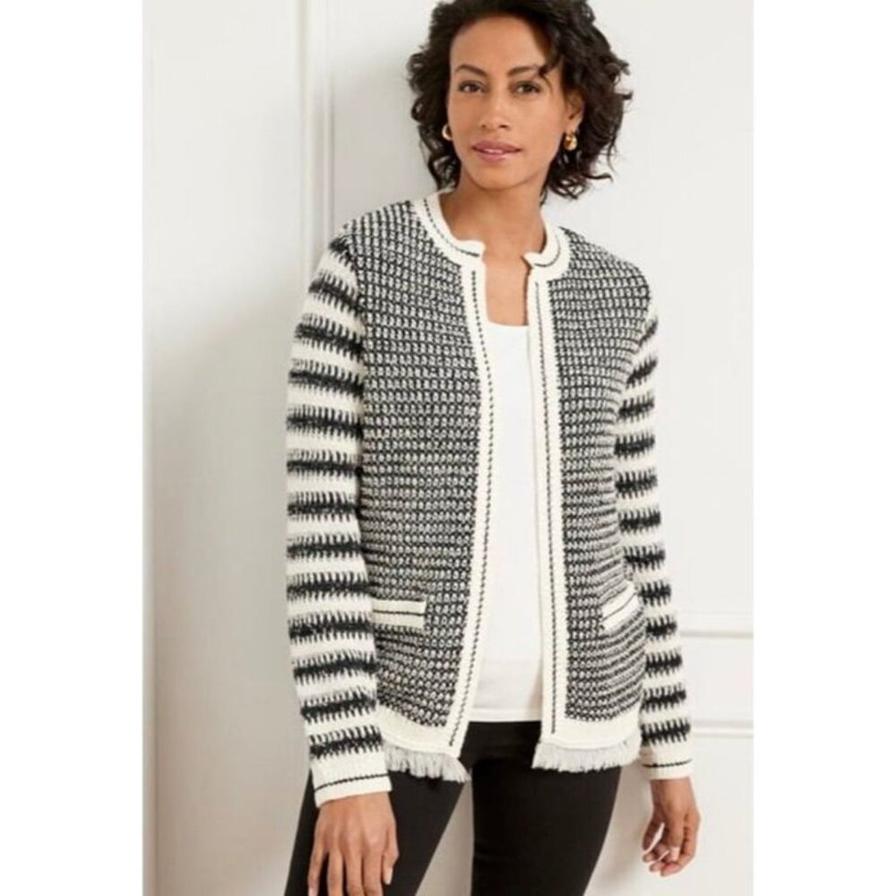 NWT Talbots Mixed Texture Welt Pockets Beige/Black w/ Fringed Hem Size 2X